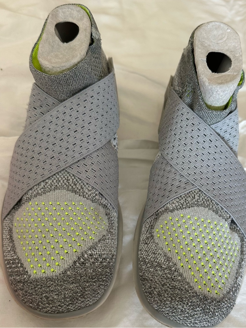 Nike Women’s Gray Knit Slip-On Sneakers with Neon Yellow Dots